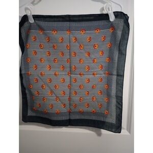 Vintage Mod Geometric Polka Dot Stripe Sheer Scarf 19" Square Black White Orange